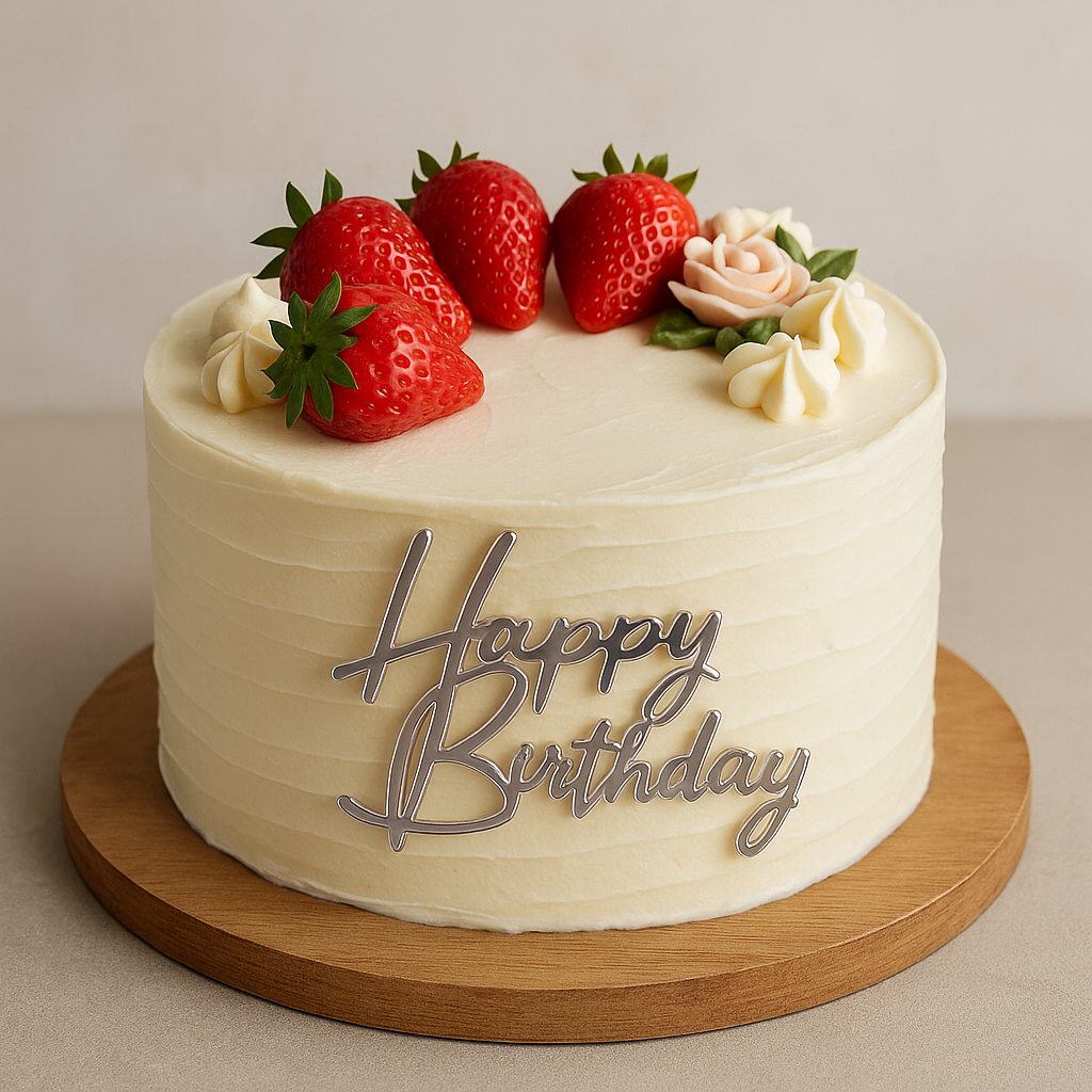 Happy Birthday Gümüş Pleksi, Pasta Süsü (Çubuksuz)