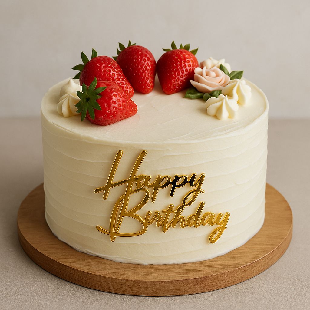 Happy Birthday Gold Pleksi, Pasta Süsü (Çubuksuz) K2