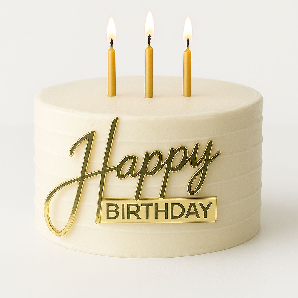 Happy Birthday Gold Pleksi, Pasta Süsü (Çubuksuz) K1