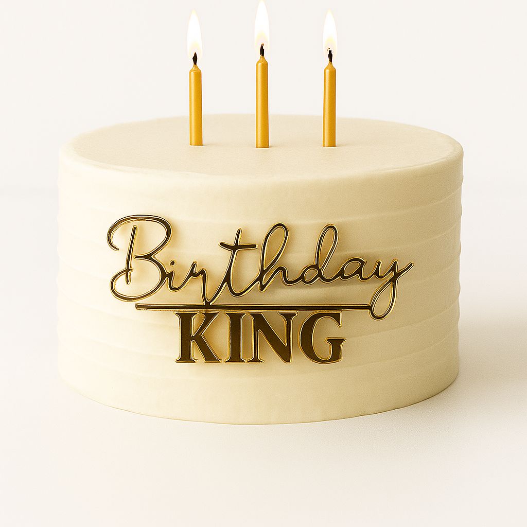 Birthday King Gold Pleksi Pasta Süsü