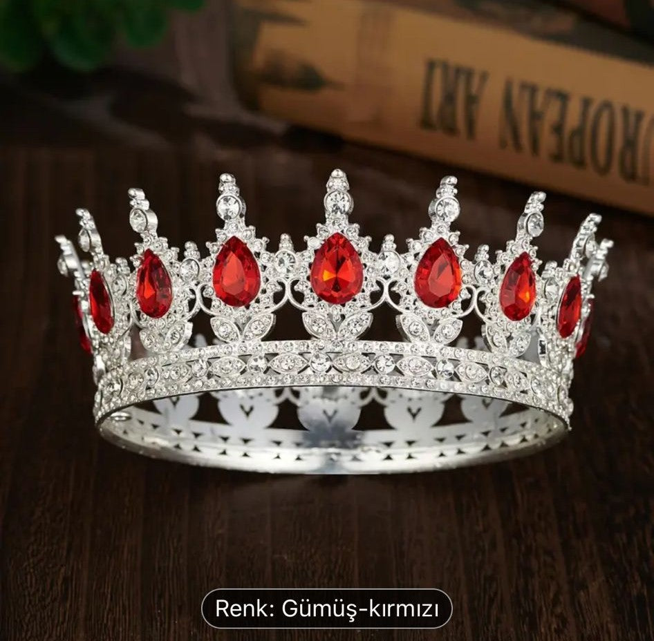 Taç Gümüş Kırmızı Taşlı